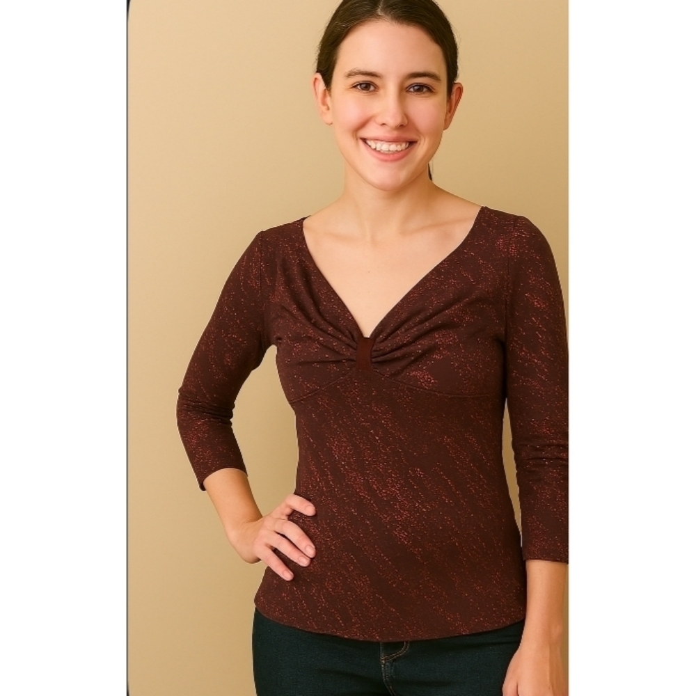 ACW Design Burgundy V-Neck Top, L, GUC  ✔️